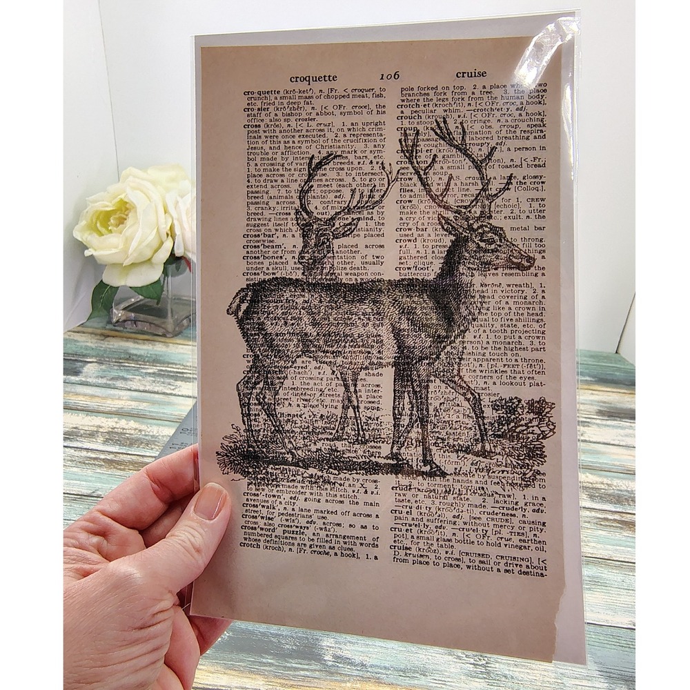 Buck‎ Deer Antlers Rustic Lodge Vintage Dictionary Page Decor Nature Handmade